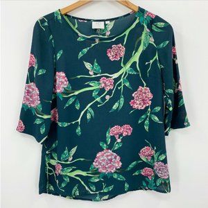 Anthropologie HD In Paris Teal Floral Blouse (Size 0)